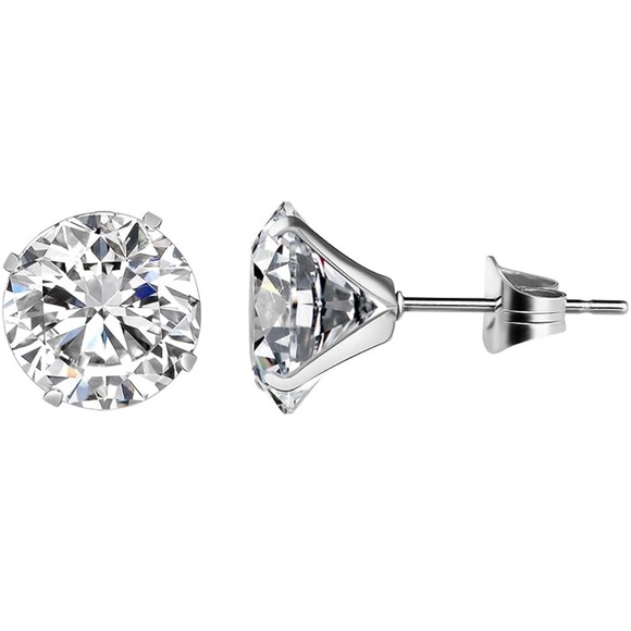 925 STERLING SILVER 6MM Round Cut AAA Crystal CZ Studs Anti Tarnish - Picture 2 of 3